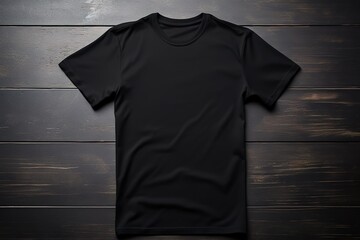 Blank T-shirt mockup with wood background by generative ai