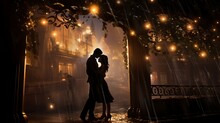Craft A Visually Appealing Scene That Symbolizes A 'Midnight Kiss' During New Year's, With An Emphasis On The Play Of Lights And Shadows, Creating A Sense Of Romance And Enchantment.