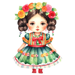 Cute Baby Girl Mexican Watercolor Clipart Illustration