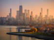 Chicago lakefront aerial view with autumn foliage