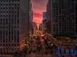 Chicago street at sunset aerial view