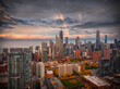Chicago skyline with rainbow and autumn colors aerial view