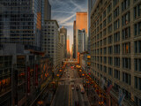 Fototapeta Nowy Jork - Chicago aerial view with skyscrapers and street traffic