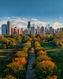 Fototapeta Miasto - Lincoln Park Chicago during autumn aerial view