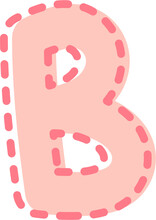 B Alphabet Pink Letter, Dotted Line Frame