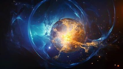 Wall Mural - a field of bright blue and yellow sparks of energy dancing around the air slowly coalescing together