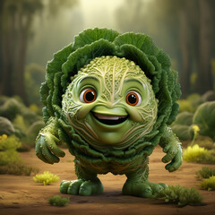 Canvas Print - 3d cartoon cabbage vegetable