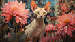 A painting of a hairless cat surrounded by pink flowers
