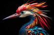 A close up of a colorful bird on a black background
