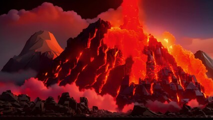 Wall Mural - the ground begins to shake with the force of an inferno eruption lava spilling down the fiery mounta