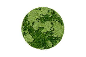 globe shape of green grass isolated on white background. grass globe, atlantic ocean side.