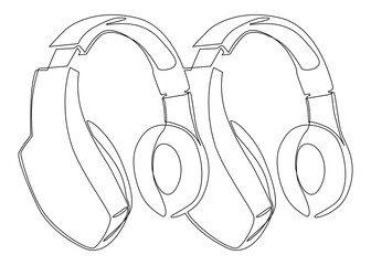 Poster - One continuous line of Headset. Thin Line Illustration vector Listen Music, Podcast concept. Contour Drawing Creative ideas.
