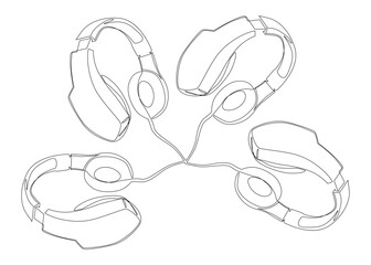 Poster - One continuous line of Headset. Thin Line Illustration vector Listen Music, Podcast concept. Contour Drawing Creative ideas.