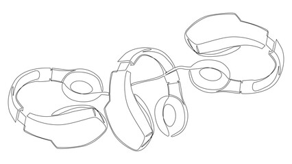 Poster - One continuous line of Headset. Thin Line Illustration vector Listen Music, Podcast concept. Contour Drawing Creative ideas.