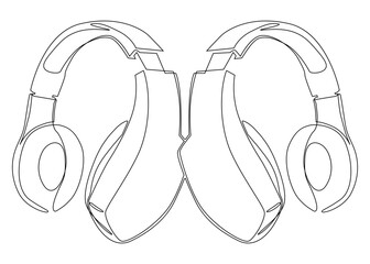 Poster - One continuous line of Headset. Thin Line Illustration vector Listen Music, Podcast concept. Contour Drawing Creative ideas.