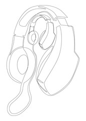 Poster - One continuous line of Headset. Thin Line Illustration vector Listen Music, Podcast concept. Contour Drawing Creative ideas.
