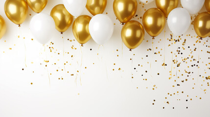 Gold shiny confetti and gold balloons only, AI Generative.