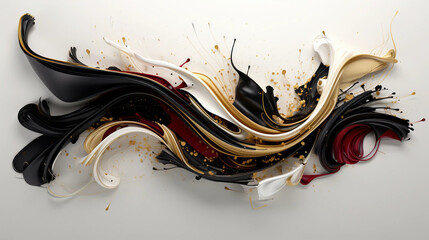 Wall Mural - Black, White, Gold, and Burgundy Wavy Artwork Background