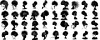 silhouette outlines, afro braids and hairstyles diversity, set of editable stroke Art