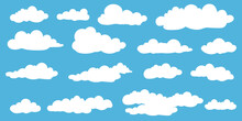 Set Of Cartoon Clouds In Flat Style. White Cloud Collection Many White Clouds For Design