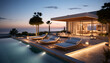 Luxury beach house with sea view swimming pool and empty terrace in modern design.
holiday villa.