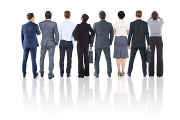 Poster - Digital png photo of back view of diverse male and female businessman on transparent background