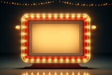 Vintage Carnival, Cinema Or Casino Frame, Backlit Illuminated Marquee Signboard With Space For Text