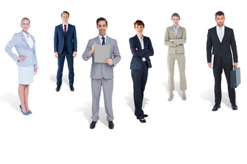 Wall Mural - Digital png photo of caucasian business people standing on transparent background