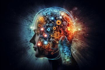 Wall Mural - Conceptual image of human head with circuit brain. 3d rendering