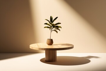 Wall Mural - potted palm tree on a wooden table in a room with sunlight