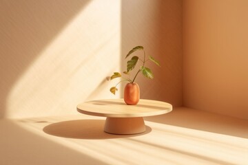 Wall Mural - plant in a pot on a beige background with sunlight and shadow