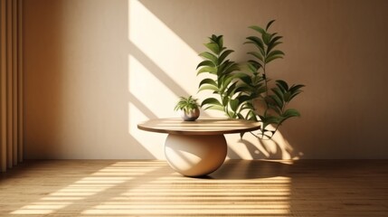 Wall Mural - 3d render of vase with plant on the wooden floor.
