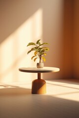 Wall Mural - potted plant on table in room with sunlight. 3d render