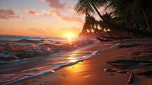 Sunset At The Beach HD 8K Wallpaper Stock Photographic Image 