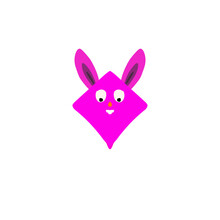 A Pink Bunny With Ears And Eyes On A White Background