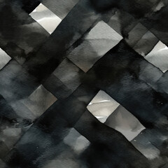  Monochrome watercolor seamless pattern. Black background. Stock illustration.