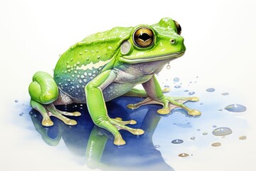 Wall Mural - watercolor frog frog illustration with splash watercolor textured background unusual illustration watercolor frog