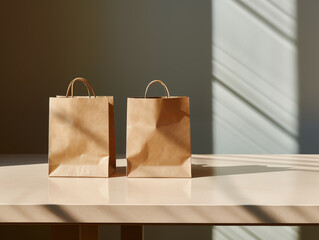 Wall Mural - Empty shopping bag for branding, kraft paper bag, logo poftfolio, With Generative AI technology
