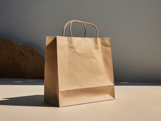 Wall Mural - Empty shopping bag for branding, kraft paper bag, logo poftfolio, With Generative AI technology
