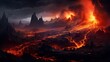 a volcanic eruption in an alien landscape