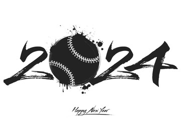 Happy New Year 2024 and baseball ball