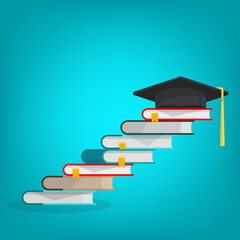 Wall Mural - graduation cap on the steps made of books