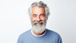 © ferid - Happy mature old bearded man with dental smile, cool mid aged gray haired older senior hipster wearing blue sweatshirt standing isolated on white background. Made with generative ai