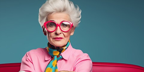 Poster - Bright and vibrant portrait of a pensioner