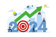 concept of business prospects for 2024, future estimates or plans, vision of future success, new year goals or achievements, company targets or hopes. flat vector illustration on white background.