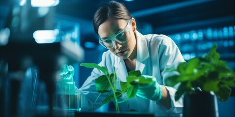 Wall Mural - A female biochemist with sample analysis