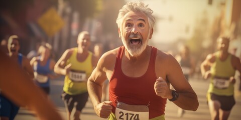 Wall Mural - An athletic man running a marathon