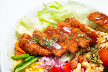 Sticker - Vegetable salad with pork cutlet