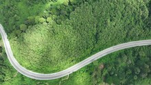 Road In The Middle Of The Forest , Road Curve Construction Up To Mountain, Rainforest Ecosystem And Healthy Environment Concept	