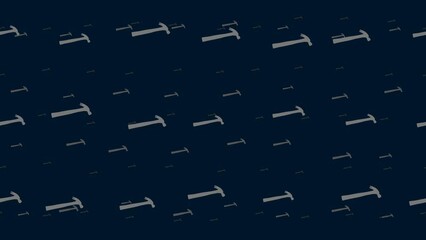 Poster - Hammer symbols float horizontally from left to right. Parallax fly effect. Floating symbols are located randomly. Seamless looped 4k animation on dark blue background